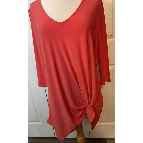 Alisha D Coral Orange Tunic Top Blouse Size Small - Picture 2 of 4